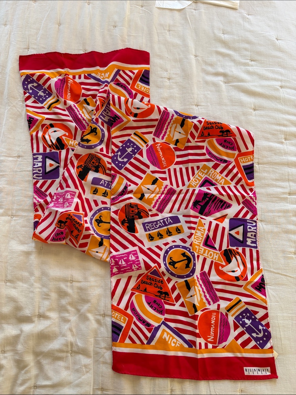 Regatta Printed Silk-Feel Scarf in Pink, Red & Orange